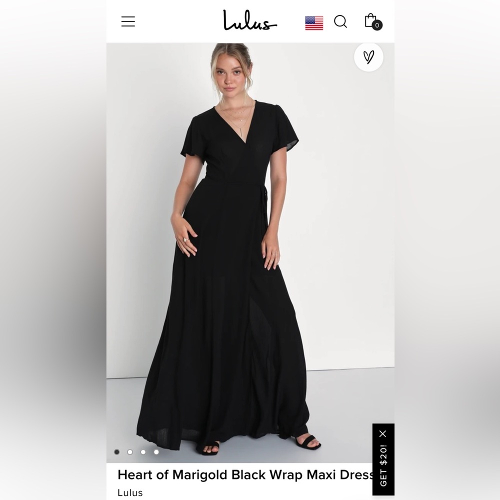 Lulus Black Flutter Sleeve Wrap Maxi Dress